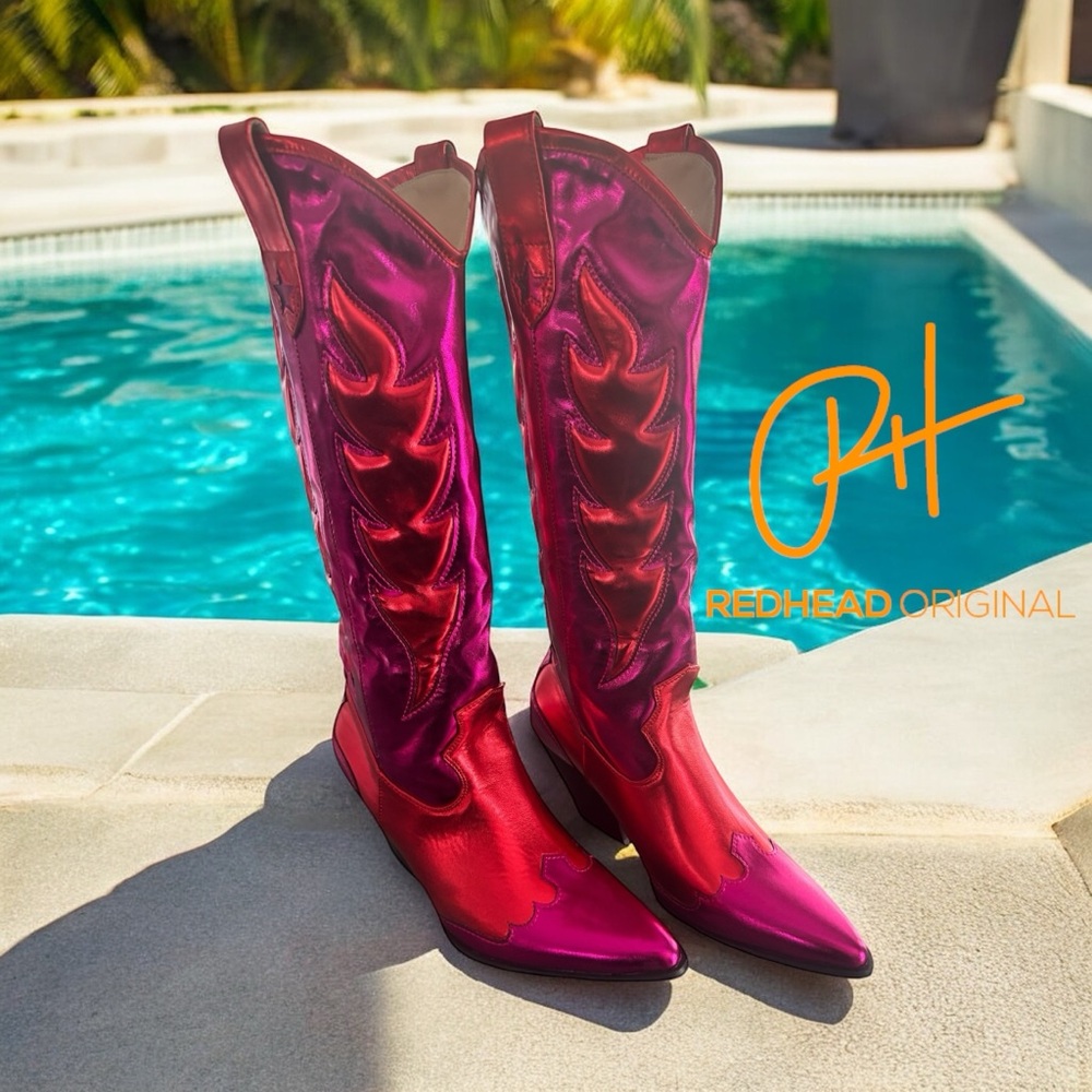 Women's Red and Pink Cowboy Boots- Azalea Wang  NWT